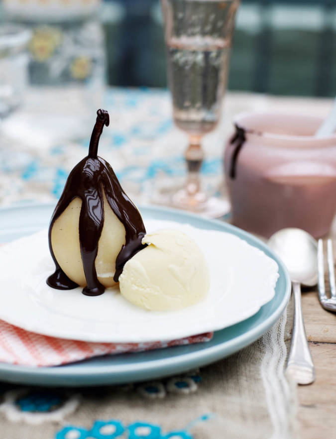 Poires belle Hélène (Poached pears with rich chocolate sauce) Sainsbury's Magazine